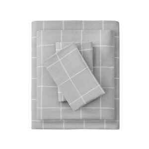 NWT Beautyrest Set Cozy Print 100% Cotton Flannel 4-Piece Gray Windowpane Queen